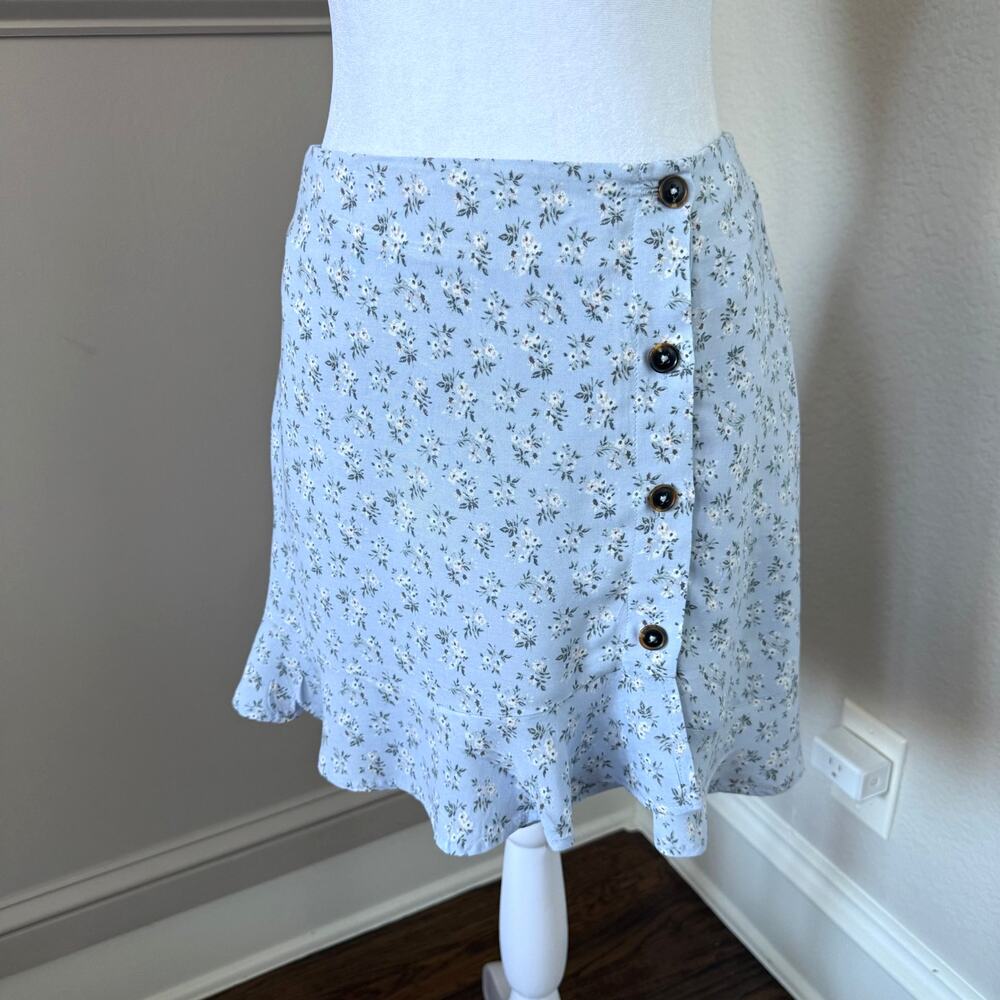 Hollister Light Blue Floral Button-Up Wrap Mini Skirt M Y2K Coquette Cottagecore